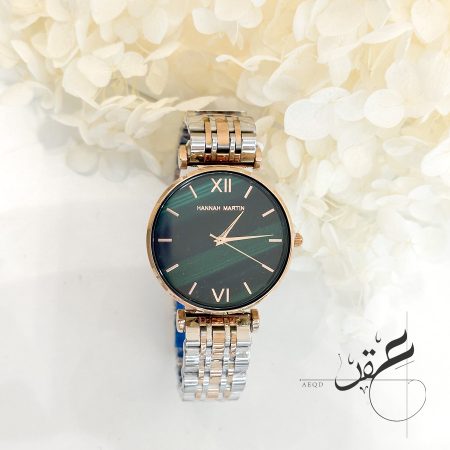ساعة مينا خضراء من Hannah Martin مع كاسكيت لون فضي و روز جولد