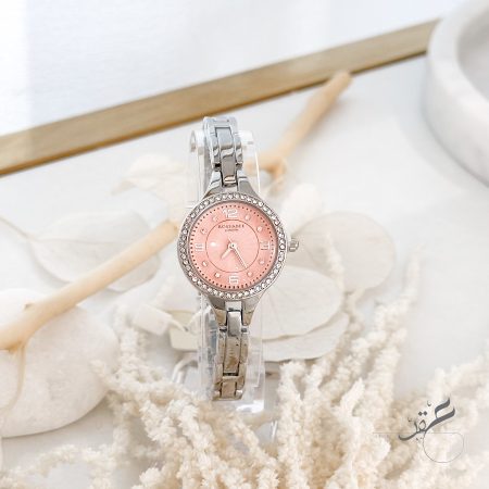 ساعة محجرة من Rose & Bee مع كاسكيت فضي ومينا لون زهري