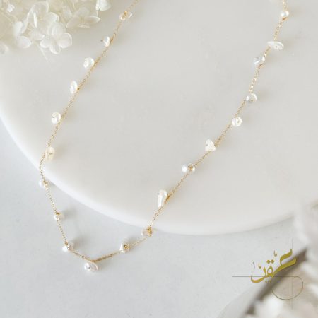 سنسال طويل فضة اصلي s925 مطلي بالذهب مع حبات لولو