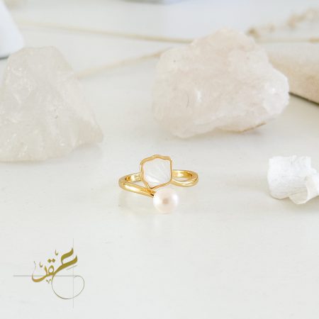 خاتم الصدفة مع حبة لولو طبيعي freshwater pearl