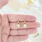 حلق ذهبي مع حبة لولو طبيعية freshwater pearl