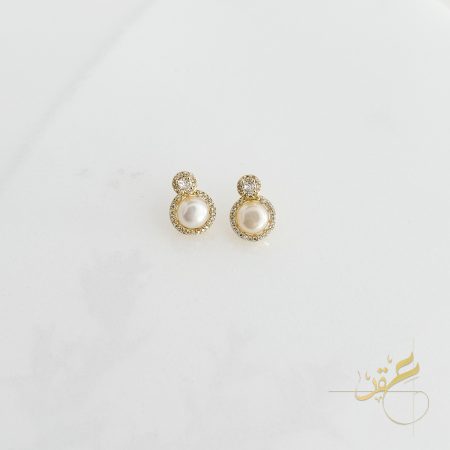 حلق ذهبي مدور مع حبة لولو طبيعية freshwater pearl