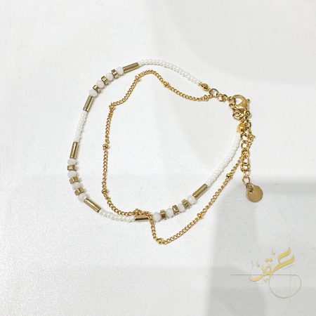 خلخال مع احجار باللون الابيض والذهبي