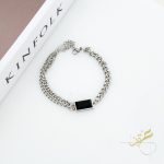 اسوارة سلسلة ستانلس لون فضي مع حجر اسود