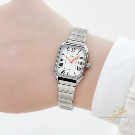 ساعة ستاتية ماركة Kimio شكل مستطيل مع كاسكيت لون فضي