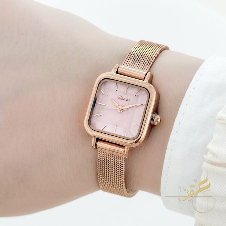 ساعة ستاتية ماركة Kimio مربعة لون روز جولد ومينا لون زهري