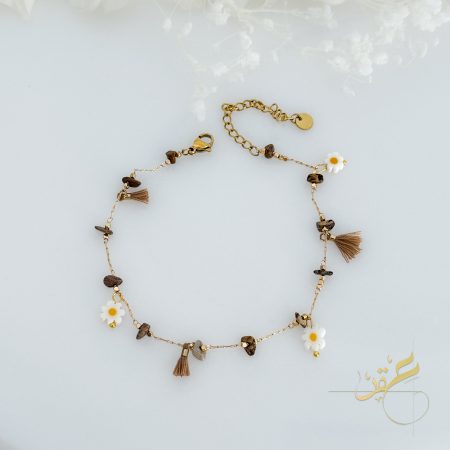 خلخال زهرة الربيع Daisy مع شراشيب باللون البني