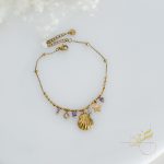 خلخال الصدفة مع احجار باللون البنفسجي