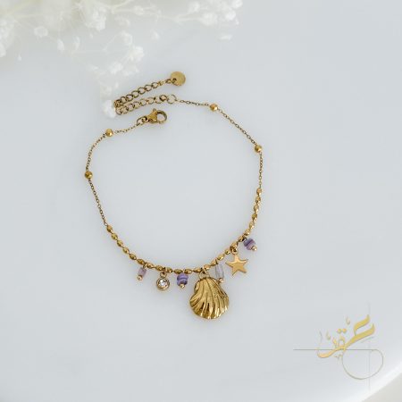 خلخال الصدفة مع احجار باللون البنفسجي