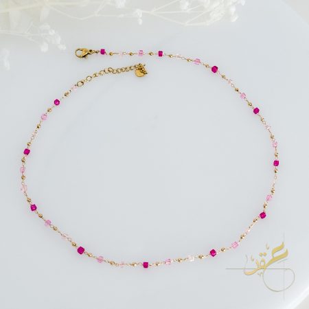 سنسال مع احجار بتدرجات الزهري - ستانلس ستيل