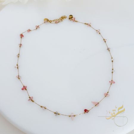 سنسال مع احجار طبيعية بتدرجات الزهري - ستانلس ستيل