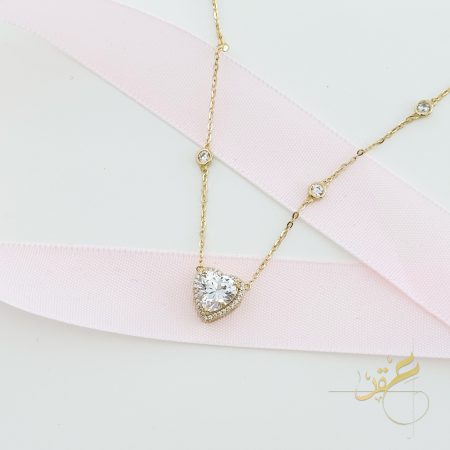 سنسال القلب مع احجار مدورة على الجوانب - فضة اصلي s925 مطلي ذهب