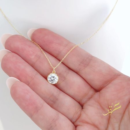 سنسال حجر مدور -فضة اصلي s925 مطلي ذهب