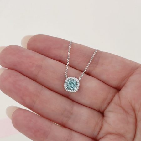 سنسال مربع محجر باللون الازرق البارد - فضة اصلي s925