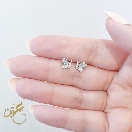 حلق الفراشة مع حبات لولو - فضة اصلي s925