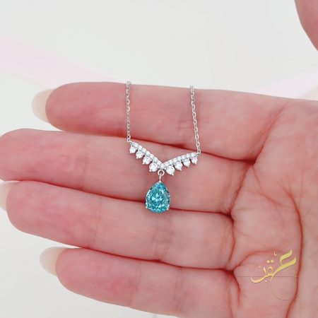سنسال دمعة لون ازرق مع احجار مدورة -  s925
