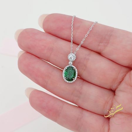 سنسال حجر اخضر بيضاوي - فضة اصلي s925