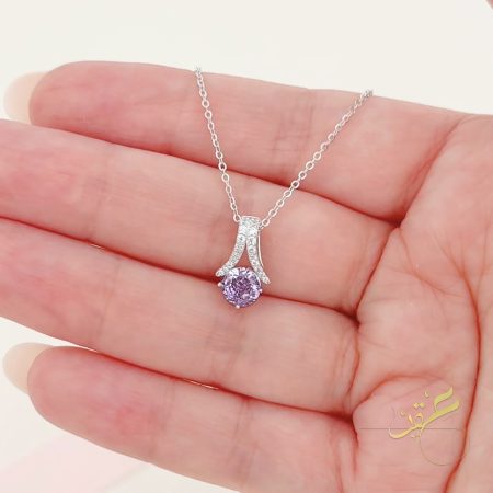 سنسال بتلة حجر لون بنفسجي - فضة اصلي s925