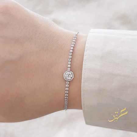 اسوارة محجرة مع حجر دائري في الوسط - فضة اصلي s925