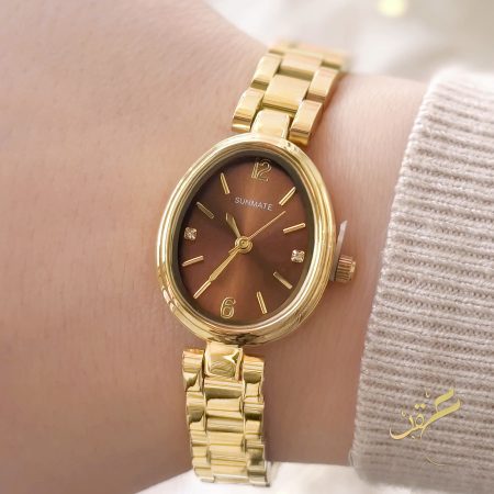 ساعة كاسكيت ذهبي ومينا باللون البني ماركة Sunmate