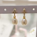 حلق لولو طبيعي مع وردة فضة اصلي s925 مطلي ذهب