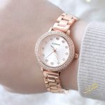 ساعة روز جولد مع مينا باللون الكريمي واطار محجر - ماركة Sunmate