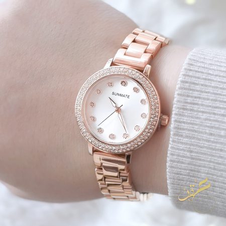 ساعة روز جولد مع مينا باللون الكريمي واطار محجر - ماركة Sunmate