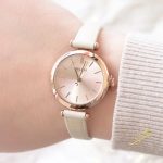 ساعة جلد اصلي باللون الكريمي والروز جولد - JULUS