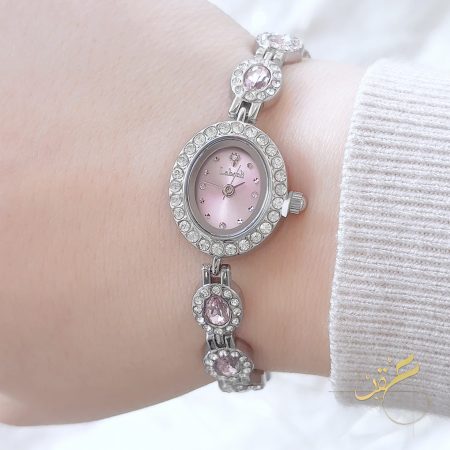 ساعة محجرة لون فضي مع مينا باللون الزهري - ماركة Labaoli