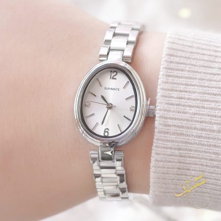 ساعة كاسكيت فضي ومينا باللون الابيض ماركة Sunmate