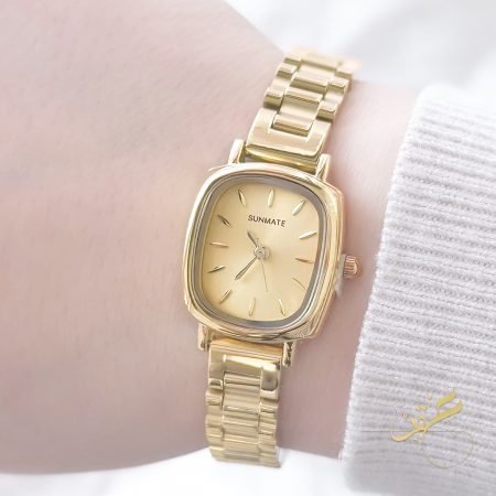 ساعة ستاتية ماركة SUNMATE مع كاسكيت و مينا لون ذهبي