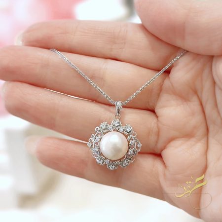 سنسال لولو طبيعي مع اطار بشكل وردات - فضة اصلي s925