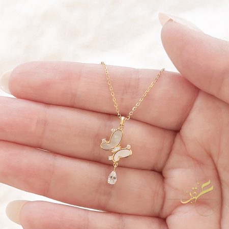 سنسال الفراشة فضة اصلي 925 مطلي ذهب