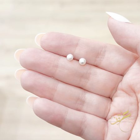 حلق لولو طبيعي مع ابرة فضة اصلي s925 قياس ٣-٤ مم