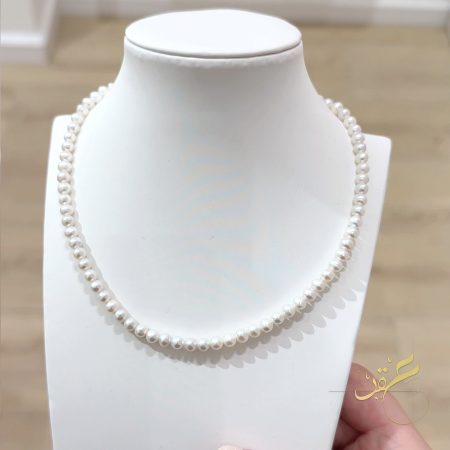 سنسال حبات لولو طبيعية مع سلسلة فضة اصلي s925 مطلية ذهب