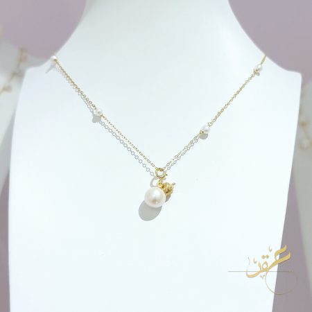 سنسال فضة اصلي s925 مطلي ذهب مع حبات لولو طبيعية