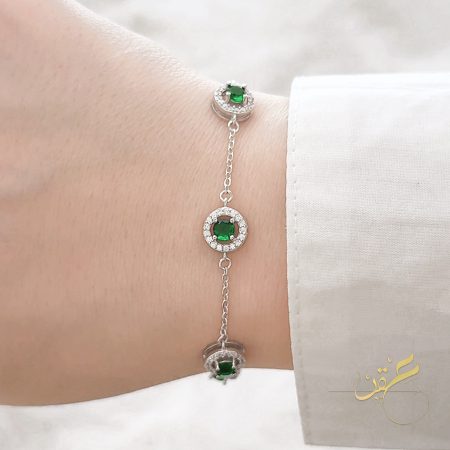 اسوارة باحجار مدورة باللون الاخضر – فضة اصلي s925