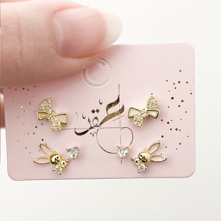 مجموعة حلوق الارنب والببيونة لون ذهبي