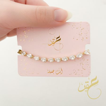 اسوارة ستايل تنس بشكل الدمعة لون ذهبي