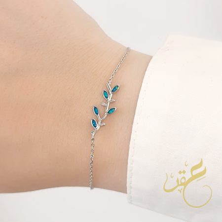 اسوارة الغصن باحجار الاوبال المموجة باللون الاخضر والازرق - فضة اصلي s925
