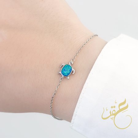 اسوارة السلحفاة بحجر الاوبال المموج بالوان الازرق والاخضر - فضة اصلي s925