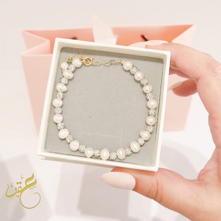 اسوارة لولو طبيعي مع احجار فضية